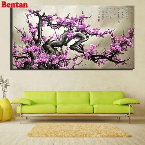 5d Diy diamond painting Plum Blossom Chinese calligraphy painting rhinestone cross stitch 3d embroidery diamond mosaic almaznaya