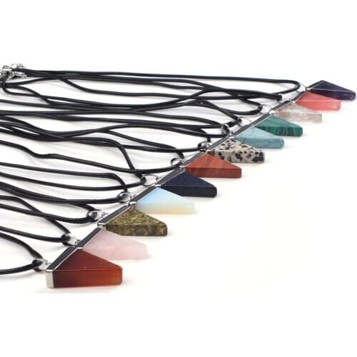 ASHMITA Natural Stone Triangle Pendant Necklace 45CM Black Leather Girl Quartz Crystal Custom Boho Necklaces Jewelry Women