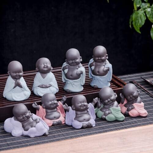 Buddha Statues Small Monk Geomantic Decoration Purple Sand Figurines Home Decor Sculptures Tea Pet Crafts Color Sand Ceramic