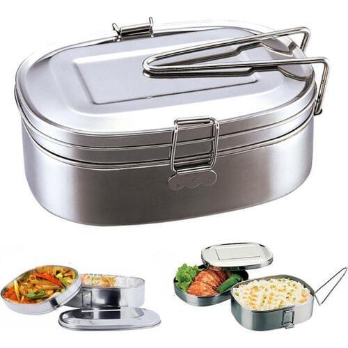 1pc Double Layers Bento Lunch Box Portable Student Stainless Steel Food Storage Container Dinning Supplies Useful