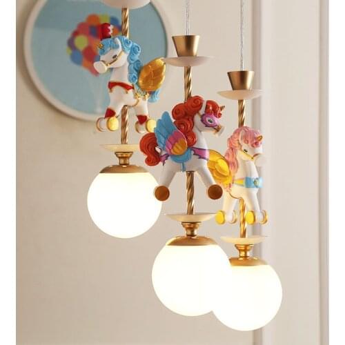 Unicorn 2nd generation Nordic ins childrens room lamp girl boy lamp lighting pendant lamp American cartoon bedroom lamp LB12287