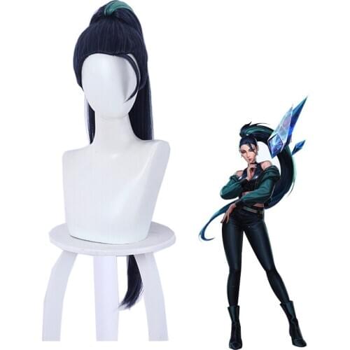 Game LOL Kaisa Cosplay Wig Heat Resistant Synthetic Hair KDA Dark Blue Wigs KaiSa for Women Girls Halloween Carnival Party