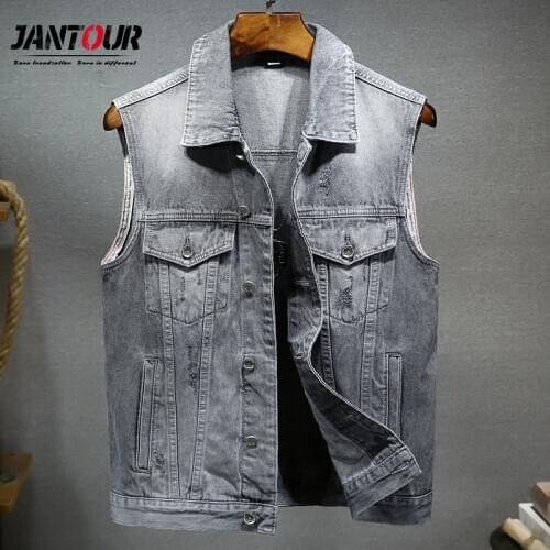 Jantour Brand 2020 New Men Jacket Fashion Retro Vests Hip Hop Style Single Breasted Men Vests Dark Gray Chalecos Big Size M-4XL