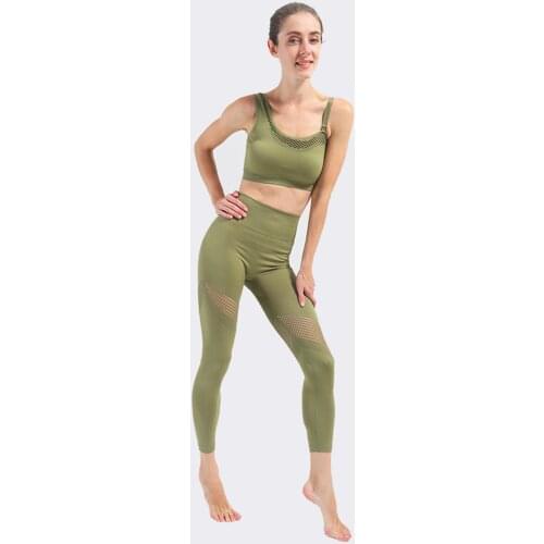 Gym Yoga Set Women Sleeveless Workout Clothing 2PCS Sports Bra Suit Hollow Crop Tank Top High Waist Fitness Leggings Sportswear