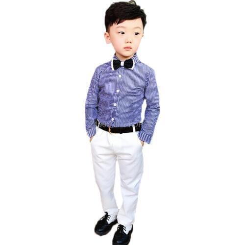 Flower Boys Formal Suit Kids Wedding Shirt +Pants 2PCS Clothing Set Children Performance Chorus Prom Party Dress Costume