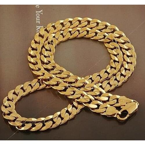 Cool Mens Necklace Yellow Gold Filled Curb Chain Necklace 20inches Long