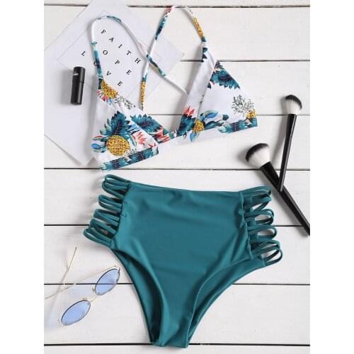 Summer Bikini 2021 Womens Pineapple Print Bikini Set Push-Up Padded Swimwear Two Piece Split Swimsuit Beachwear Bathing Suit