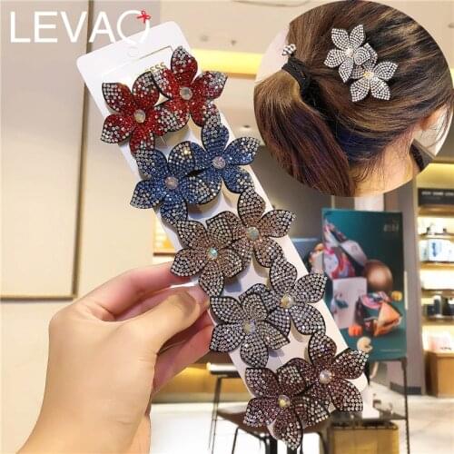 Levao New Fashion Rhinestone Flower Hairpin For Women Crystal Hair Clip Barrettes Hair Accessories Headwear