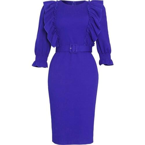 Fashion Business Wear Plus Size Office Dress Woman Five-point Sleeve Dress with Belt