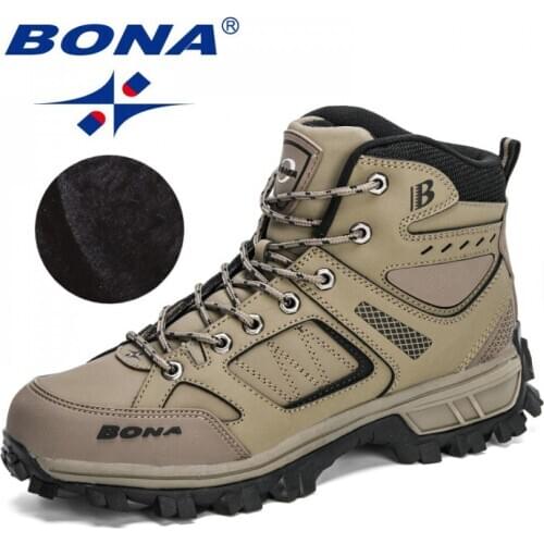 BONA 2020 New Designers Pro-Mountain Outdoor Hiking Shoes Men Add Plush Hiking Boots Walking Warm Training Footwear Masculino