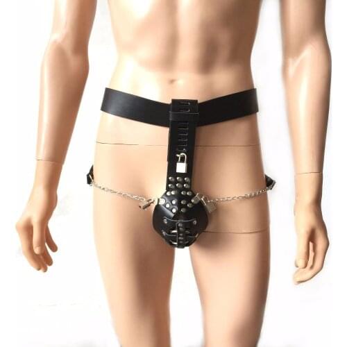 PU Leather Male Metal Bondage Restraints Chastity Device Belt Fetish Wear Prevent Cheating Penis Cock Cage Sex Toys For Men