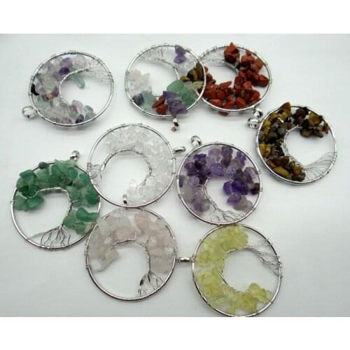 Natural stone Wisdom Tree 7 Chakra Quartz Crystal tiger eye Turquoises Pendant for diy Jewelry making necklace Accessories6pcs