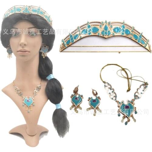 2019 New Movie Aladdin Princess Jasmine Cosplay resin Pendants Necklace Earrings Keychain Crown Metal Costume Props Xmas Gift