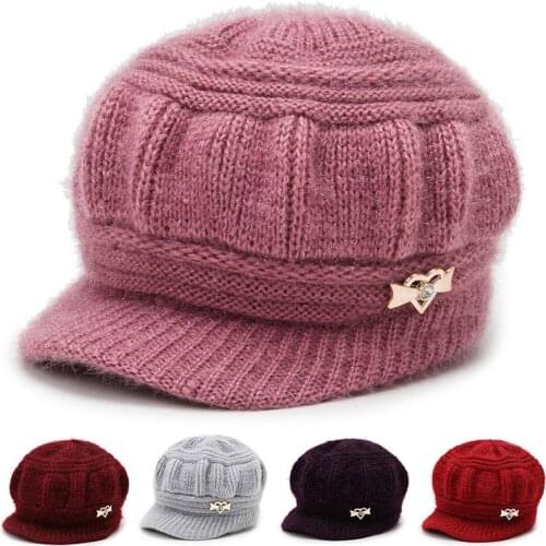 2021 New Fashion Winter Women Beret Hat Elegant Ladies Solid Flat Cap Thicken Warm Earmuffs Knitted Wool Beanie Hat