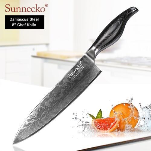 SUNNECKO Professional 8" Chef Knife Damascus Steel Japanese VG10 Blade Kitchen Knives Pakka Wood Handle Sharp Meat Cutter Tool