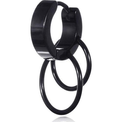 Wholesale Jewelry -- Titanium steel Punk Rock Jewelry 2 Circle Round Drop Earrings Fro Men Black / White