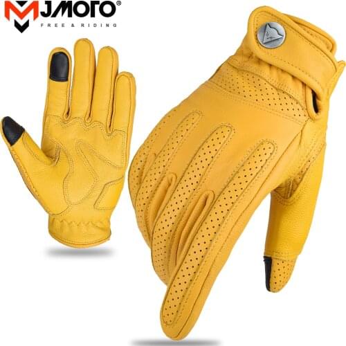 Retro Pursuit Perforated Real Leather Motorcycle Gloves With CE Certification Moto Gloves Cowhide Motocross Gloves Cycling Glove