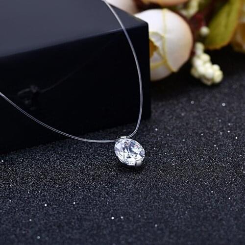 Simple Dazzling Zircon Necklace Invisible Transparent Fishing Line Pendant Necklace Jewelry for Women Party 5colors