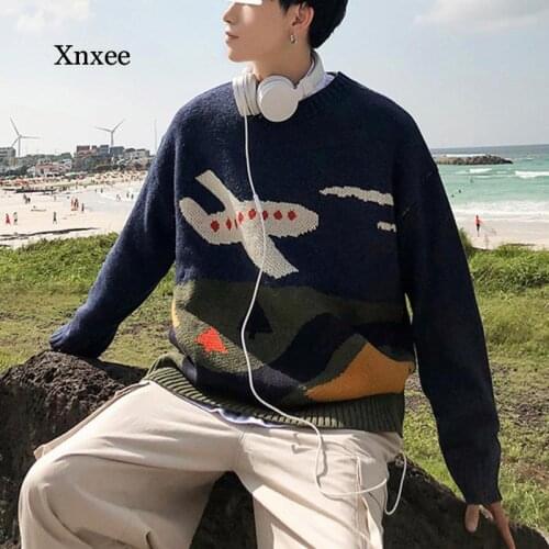 Unisex Round Neck Pullover Women Winter Sweater Printed Oversized Hip Hop Sweaters Mens Wool Blouses Sweater Couple Outfit