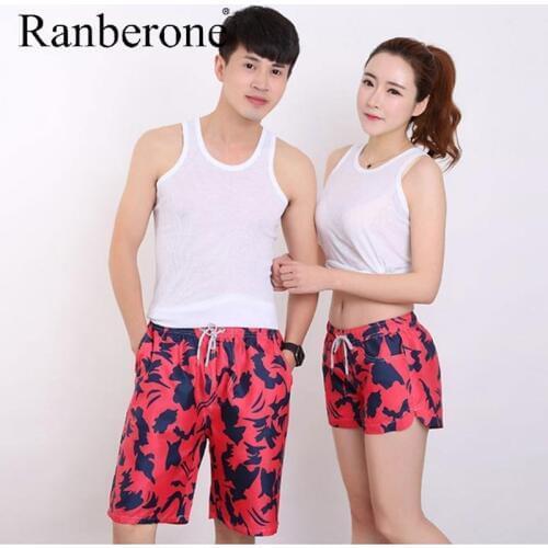 Ranberone Quick Dry Beach Shorts For Couple Swimwear Men Surf Short Pants Male Summer Women Swim Surf Short Swimming Trunks