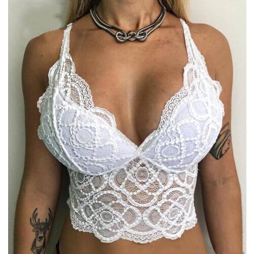 Plus Size Womens Bra Lace Floral Bralette Porno Sexy Lingerie Transparent Cropped Sexy Underwear V-Neck Exotic Tanks Bustier