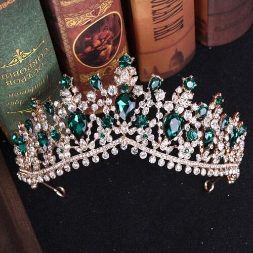 Crystal Bridal Tiaras Crowns Women Rhinestone Red Green Baroque Pageant Diadem Vintage Wedding Hair Accessories Costume Jewelry