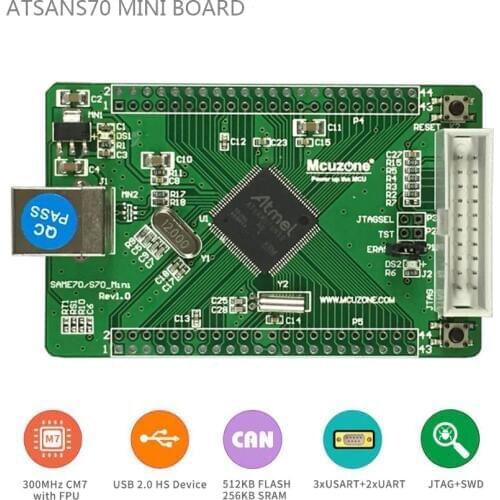 Sams70, atsams70n19 mini board, 300MHz Cortex-M7, USB 2.0 Highspeed Device 512 flash 256 sdram