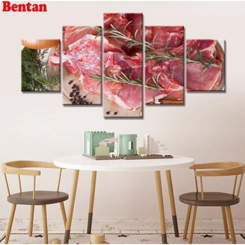 DIY diamond embroidery Meat Food full square round diamond painting Kitchen Decoration cross stitch kit mosaic diamond 5 pcs