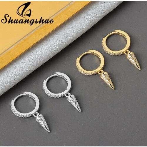 Vintage Rhinestone Triangle Hoop Earrings for Women Simple Fashion Geometric Rivet Cone Circle Earrings Rock Punk Jewelry Gift