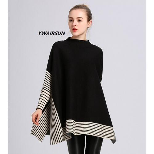 YWAIRSUN Striped round neck knit jacket simple luxury brand three-color hooded shawl shopping casual female sleeve scarf women