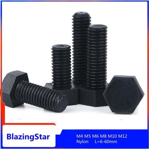 10/20/50PCS M4 M5 M6 M8 M10 M12 Black nylon outer hexagon screw insulated plastic screw outer hexagon plastic bolt L=6-60mm
