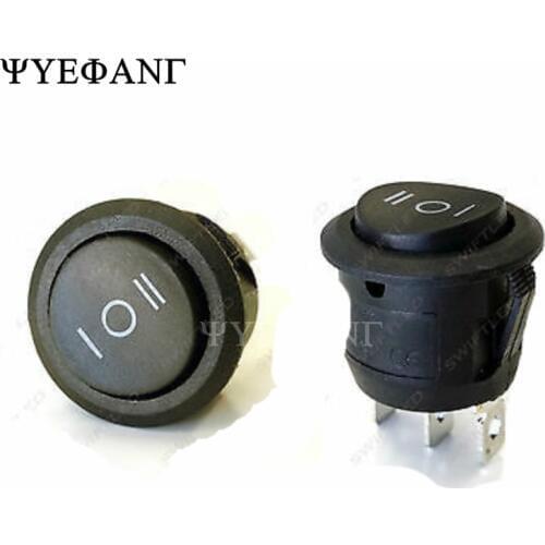 10Pcs 23mm Round Black 3 Pin 10A/125V 6A/250V AC 3 Position SPDT ON-OFF-ON Rocker Switch Snap-in