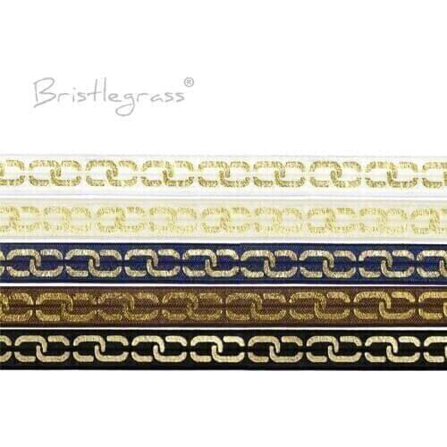BRISTLEGRASS 10 Yard 5/8" 15mm Chain Foil Print FOE Fold Over Elastic Spandex Satin Band Hair Tie Headband Tutu Dress DIY Sewing