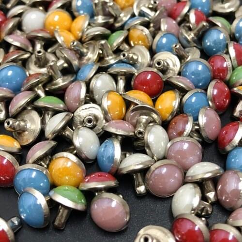 100 Sets 8MM Mixed Acrylic Imitation Ceramic Rivets Silver Plated Studs Rivets Spikes Fit For Belt Bag Shoes Garments DIY Making