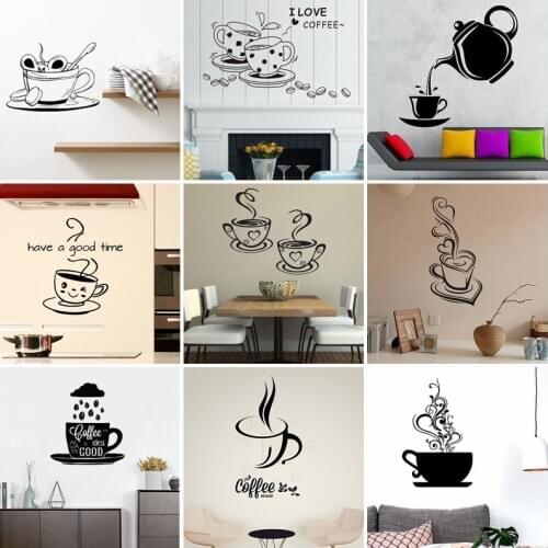 18 Styles Coffee Cup Love Quote Vinyl Wall Decal Wallpaper Home Decor Mural Waterproof Kitchen Wall Sticker Gift