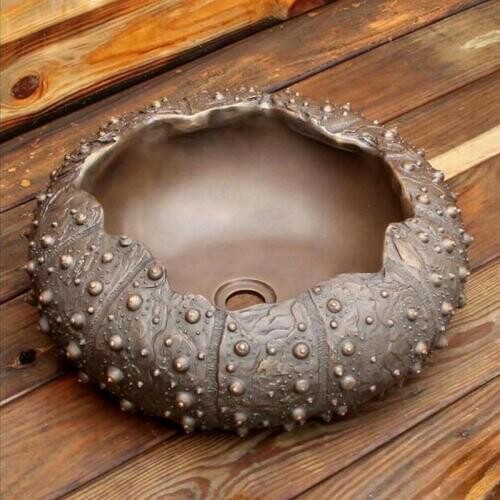 2Colors,Groupbuy Presale Designer Artistic Cast Bronze Ocean Style Vintage Brown Black Countertop Wash Basin Bathroom Sink