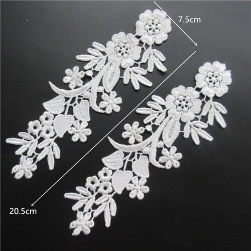 2pcs Vintage White Polyester Flower Patches Embroidered Lace Trim Ribbon Fabric Handmade DIY Garment Wedding Dress Sewing Craft
