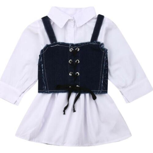 2019 Baby Girl Clothes Spring Autumn Clothing 1-6Y Fashion Toddler Kids Shirt Dress+ Denim Girdle Vest Long Sleeve Dress Set
