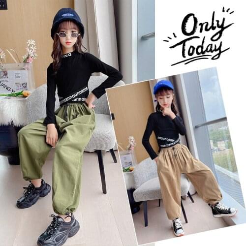 2021 Spring And Autumn Girls Fashion Casual Suit Long-sleeved Tight-fitting Pullover + Loose Elastic Waist Trousers Sports Suit