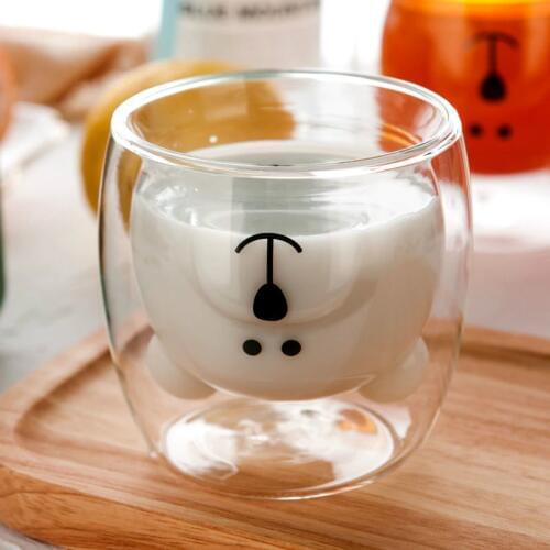 250ml creative cartoon bear mug thick double-layer glass milk mug Coffee cup with handle juice Cute bear animal cup