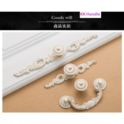 5 pcs White Ceramic Door Handles European Antique Furniture Handle Drawer Pulls Kitchen Cabinet Handles and Knobs