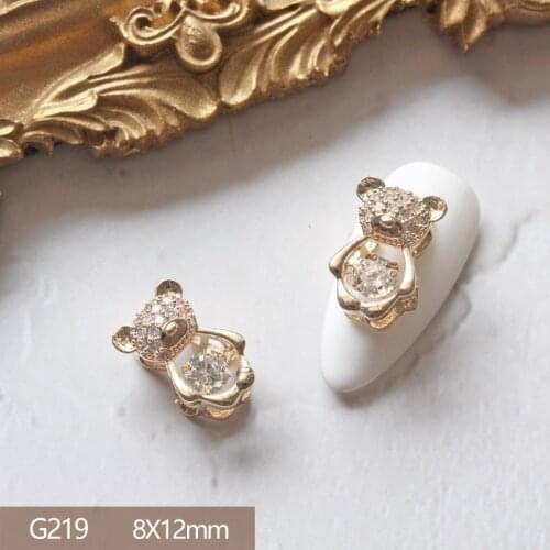 5pcs/lot kawaii Beating Heart Little Bear 3D Alloy Nail Art Zircon Metal Manicure Nails Accesorios Supplies Decorations Charms
