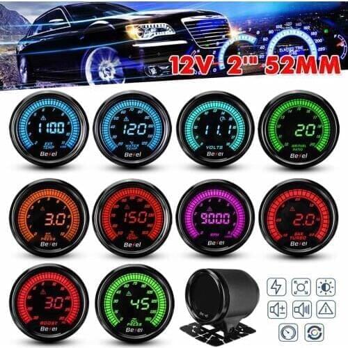 2'' 52mm Universal Car Digital LED Gauge Water Oil Temp/Press Volt Tacho Boost PSI/BAR AFR EGT Gauge 10 Colors with Gauge Holder