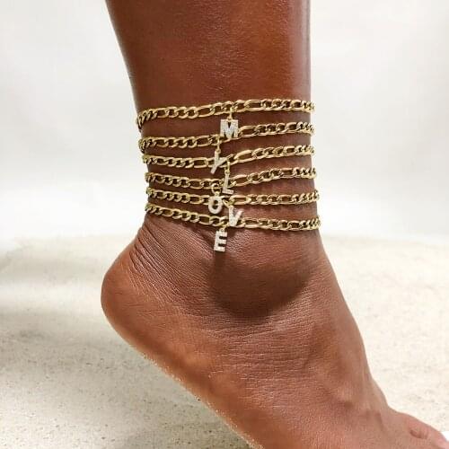 Initia Ankle Bracelets for Women , Stainless Steel Cuban Chain Anklets Summer Beach Leg Foot Chains