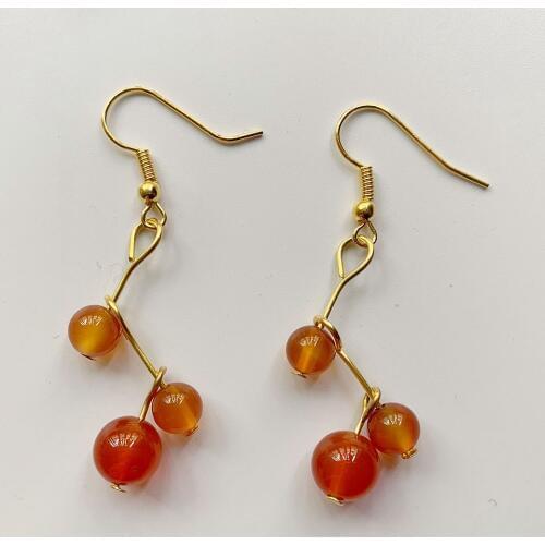 Bhuann Natural Carnelian Stones Beads 6 8mm Crystal Dangle Drop Earrings Red Stones Golden Color Earrings Hook Jewelry 1 Pair