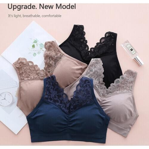 Ladies Bras Fashion New Lace Trim V-neck Bralette Female Solid Color Wrapped Wire Free Bra Sports Sleep Plus Size Underwear