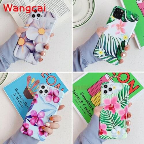 Flower Leaf Case For iPhone 11 Pro Max X XS Max XR 8 7 6 6S Plus Soft IMD Cover with Holder Stand Vintage art leaves Coque