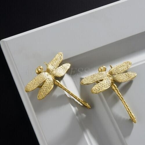 Pure Copper Dragonfly Decoration Handles Gold Drawer Cabinet Door Cupboard Wardrobe Dresser Pulls Knobs Furniture Hardware