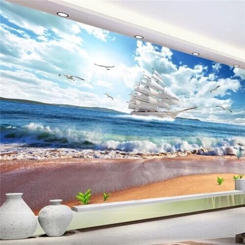 Custom Any Size Mural Wallpaper Home Decor Living Room beach Wave wallpapers TV Backdrop Bedroom Photo Wall Paper 3D