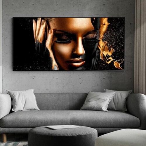 Black Gold Nude Woman Oil Paintings on Canvas African Wall Art Posters and Prints Scandinavian Wall Pictures for Living Room